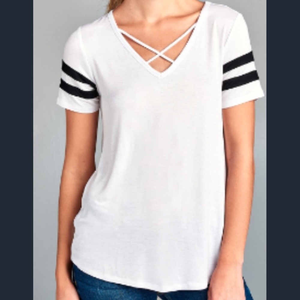 White Cross Cross V-Neck